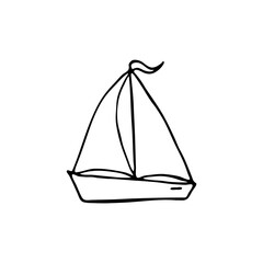 Doodle images of modes of transport. Hand-drawn illustration of a vehicle. Sailboat