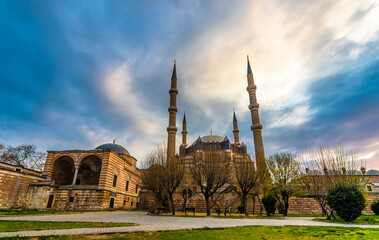 Selimiye Mosque view in Edirne City of Turkey. Edirne was capital of Ottoman Empire.
