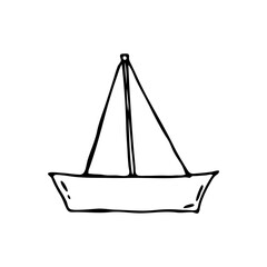 Doodle images of modes of transport. Hand-drawn illustration of a vehicle. Sailboat
