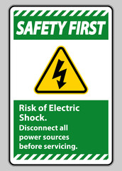 Safety first Risk of electric shock Symbol Sign Isolate on White Background