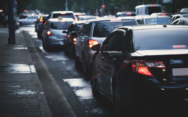 Traffic jam in a city street road.