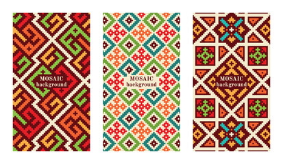 Set of mosaic banners with tiles. Modern geometric textures