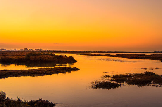 sunset over the  Ria Formosa, Algarve, Portugal