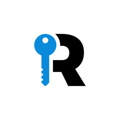 Vector Logo Letter Safety Security Blue Key R