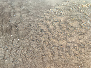 Transparent sea water with ripples, sand texture