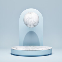 The abstract minimal scene with a geometric form for product presentation, blue background, 3d render, 3d illustration