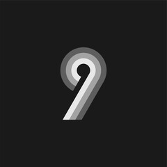 Vector Logo Number Greyscale Glowing 9