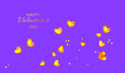 Golden 3D hearts and stars. Holiday banner for Valentine's day, Wedding, Mother's Day.