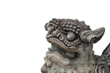 Ancient lion figure stone doll carvings decorated at pagoda architecture of Wat Pho temple is famous place and travel attraction in Bangkok, Thailand.