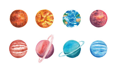 Hand drawn watercolor space set of planet
