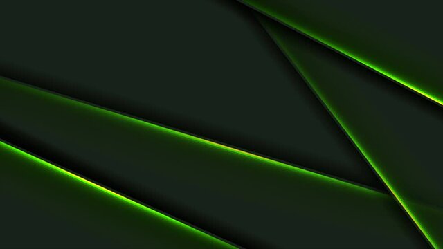 Abstract black motion background with green neon glowing stripes. Seamless looping. Video animation Ultra HD 4K 3840x2160