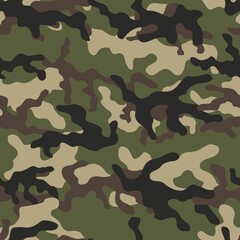 Fototapeta premium Seamless camouflage pattern green classic.Print on fabric on paper. Vector