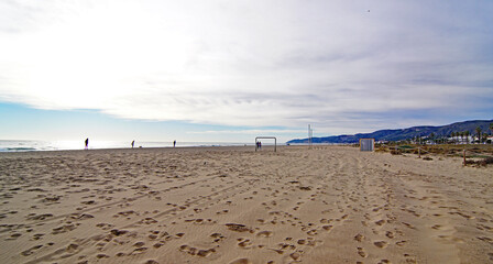 Panorámica de la playa de Castelldefels, Barcelona, Catalunya, España, Europa