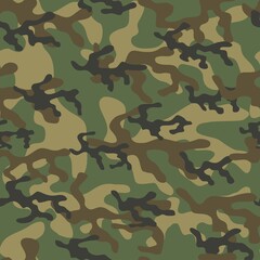Fototapeta premium Green camouflage pattern military texture on textile. Repeat print. Fashionable background. Vector