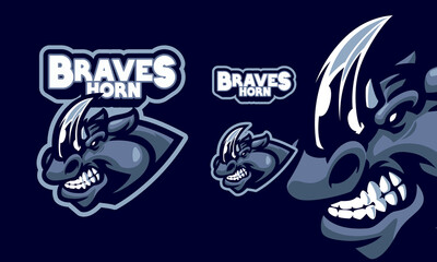 ANGRY RHINO HEAD MASCOT SPORTS LOGO ILLUSTRATION