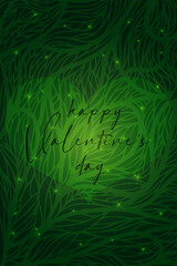 valentine's day greeting card banner invitation flyer brochure. green gold palette natural eco style. heart shape leaves branch and lettering