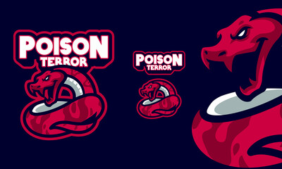 ANGRY RED SNAKE MASCOT SPORTS LOGO ILLUSTRATION