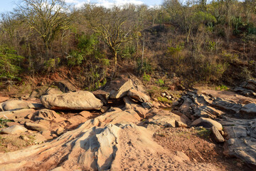 A dry river bed in the arid landscapes of rural Kenya