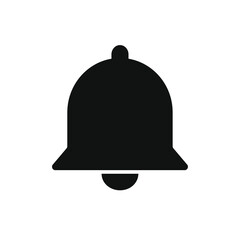 Bell icon vector. Notification and subscribe symbol. Flat shape application interface sign button. Decoration logo. Black clip-art silhouette isolated on white background.