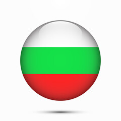 Bulgaria flag vector circle shape button. Clear circle isolated Bulgaria flag background button. Transparent glossy glass button. Vector Illustration