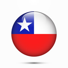 Chile flag vector circle shape button. Clear circle isolated Chile flag background button. Transparent glossy glass button. Vector Illustration
