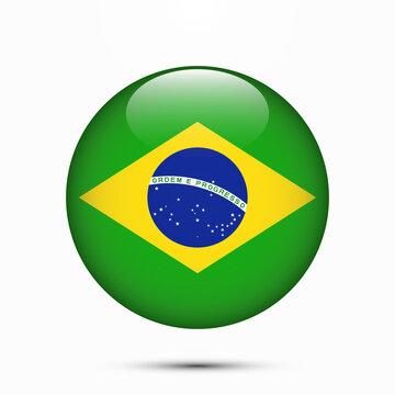 Brazil Flag Vector Circle Shape Button. Clear Circle Isolated Brazil Flag Background Button. Transparent Glossy Glass Button. Vector Illustration