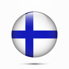 Obraz premium Finland flag vector circle shape button. Clear circle isolated Finland flag background button. Transparent glossy glass button. Vector Illustration