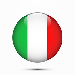 Italy flag vector circle shape button. Clear circle isolated flag background button. Transparent glossy glass button. Vector Illustration