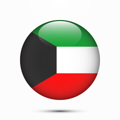 Kuwait flag vector circle shape button. Clear circle isolated Kuwait flag background button. Transparent glossy glass button. Vector Illustration