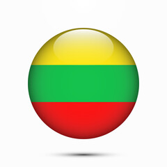 Lithuania flag vector circle shape button. Clear circle isolated Lithuania flag background button. Transparent glossy glass button. Vector Illustration