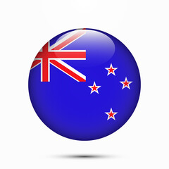 New Zealand flag vector circle shape button. Clear circle isolated New Zealand flag background button. Transparent glossy glass button. Vector Illustration