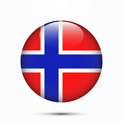 Norway flag vector circle shape button. Clear circle isolated Norway flag background button. Transparent glossy glass button. Vector Illustration