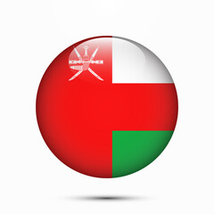 Oman flag vector circle shape button. Clear circle isolated Oman flag background button. Transparent glossy glass button. Vector Illustration