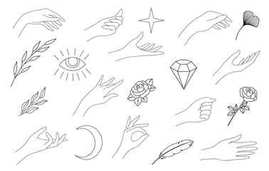 A set of human palms and additional elements. For creating logos and other designs.