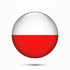 Poland flag vector circle shape button. Clear circle isolated Poland flag background button. Transparent glossy glass button. Vector Illustration