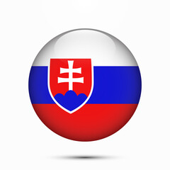 Obraz premium Slovakia flag vector circle shape button. Clear circle isolated Slovakia flag background button. Transparent glossy glass button. Vector Illustration