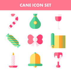 Colorful Cane Icon Set In Flat Style.