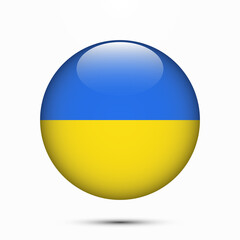 Ukraine flag vector circle shape button. Clear circle isolated Ukraine flag background button. Transparent glossy glass button. Vector Illustration