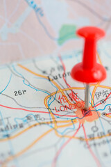 Pushpin stuck in the map