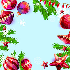 Festive Christmas background with balls. Template for season design with glass decoration
