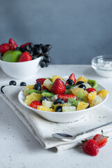 muesli with fruits, fruit salad, fruit, food, breakfast, bowl, healthy, cereal, fresh, salad, blueberry, dessert, berry, strawberry, muesli, berries, sweet, diet, raspberry, meal, fruit salad, milk, 