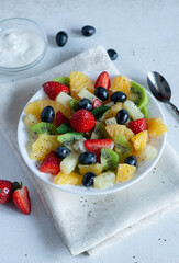 muesli with fruits, fruit salad, fruit, food, breakfast, bowl, healthy, cereal, fresh, salad,...