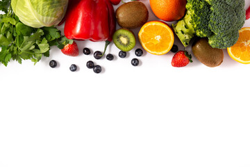 High in vitamin C food isolated on white background. Copy space