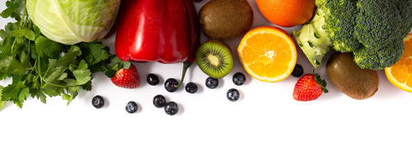 High in vitamin C food isolated on white background. Copy space