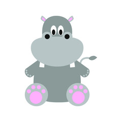 childish illustration of hippo on white background