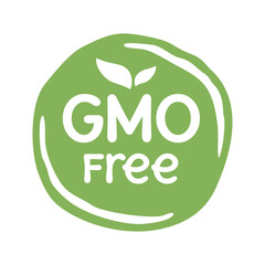 GMO free green label with leaf and text