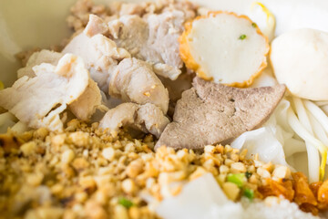 Noodles with boiled pork and meat ball, Thai cuisine