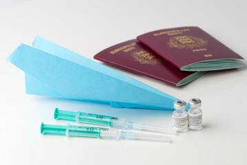 Estonia, Tallinn - 15.01.2021: travelling with passport, a certificate of immunity vaccination against the covid-19 or coronavirus 