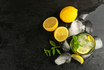 Cold Lemon Cocktail Drink with Copy Space