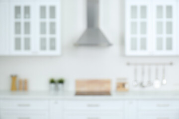 Blurred view of modern stylish kitchen interior